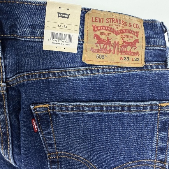 Levi's 505 Regular Jeans Mens 33x32 Blue Denim Straight Leg Medium Wash - Picture 12 of 13